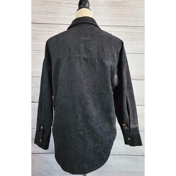 CORDUROY Button Up Oversized Long Sleeve Top Black Size Small - Picture 3 of 6